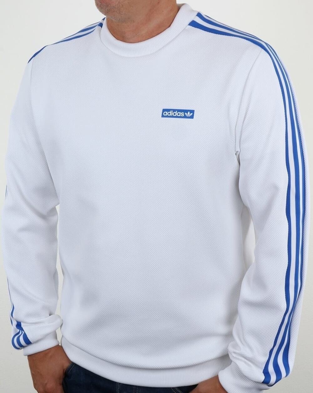 ADIDAS Originals Mens Tennoji Crew Sweatshirt White/Blue Size Large EUC